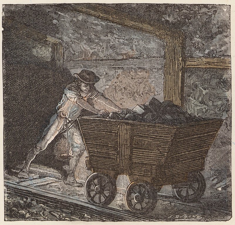 Mineração de carvão (gravura colorida) de French School