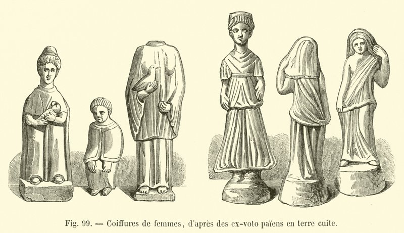 Penteados das mulheres, de barro terracota ex-votos de French School
