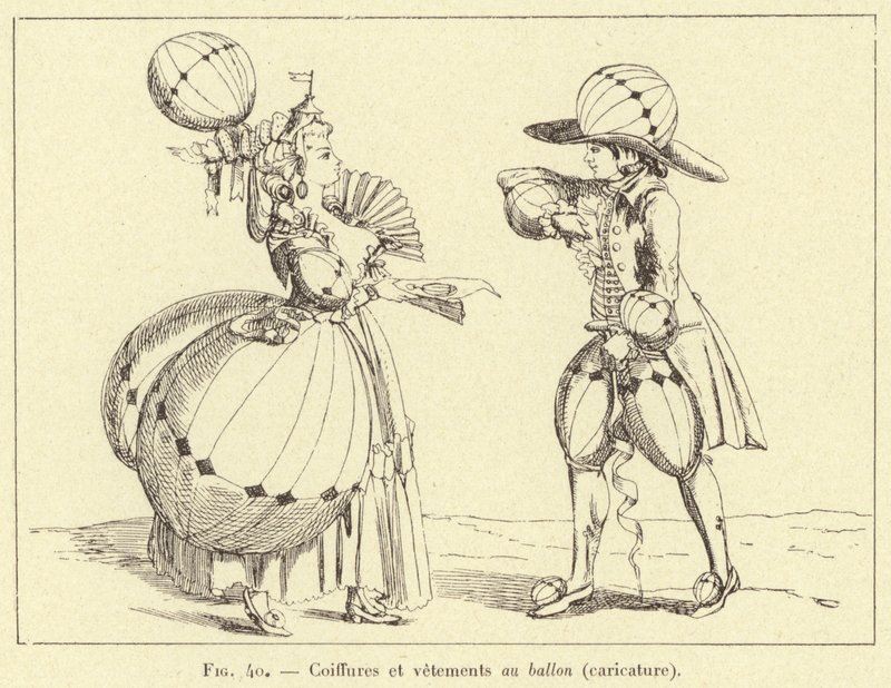 Penteados de balão e roupas (caricatura) (gravura) de French School