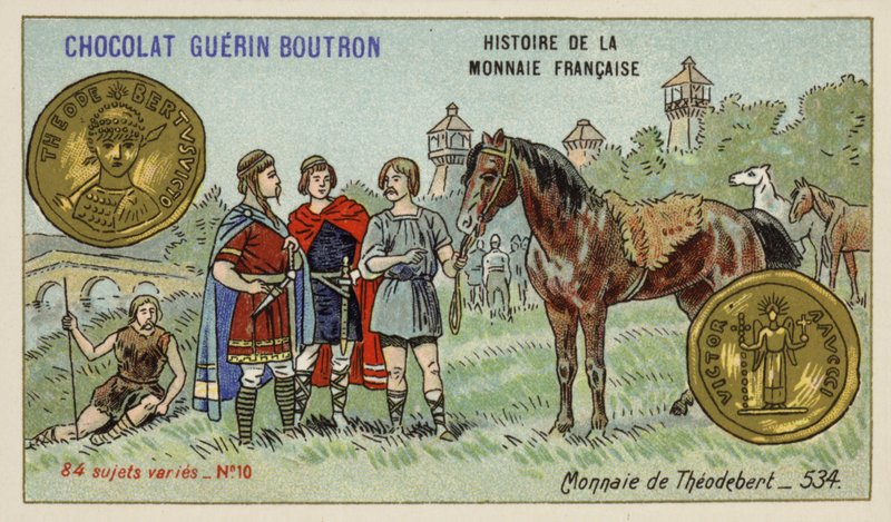 Moeda de Theudebert I, 534 (chromolitho) de French School