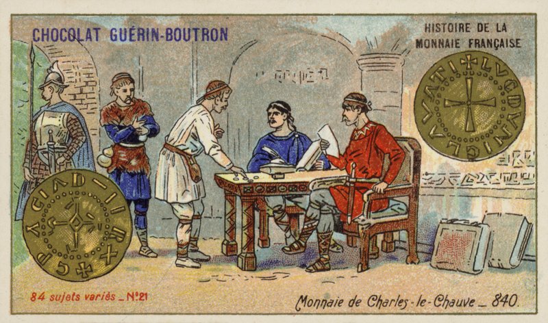 Moedas de Charles the Bald, 840 (chromolitho) de French School