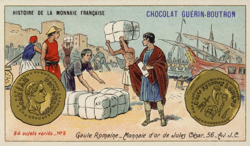 Moedas de Júlio César, Gália Romana, 56 AC (chromolitho) de French School
