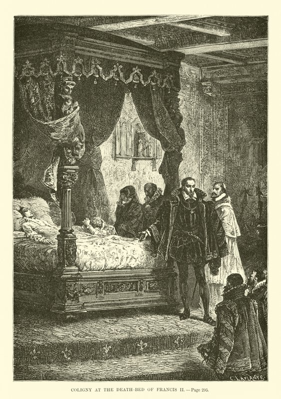 Coligny no leito de morte de Francis II de French School