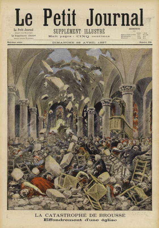 Colapso de um telhado da igreja, Brousse, França, 1897 de French School