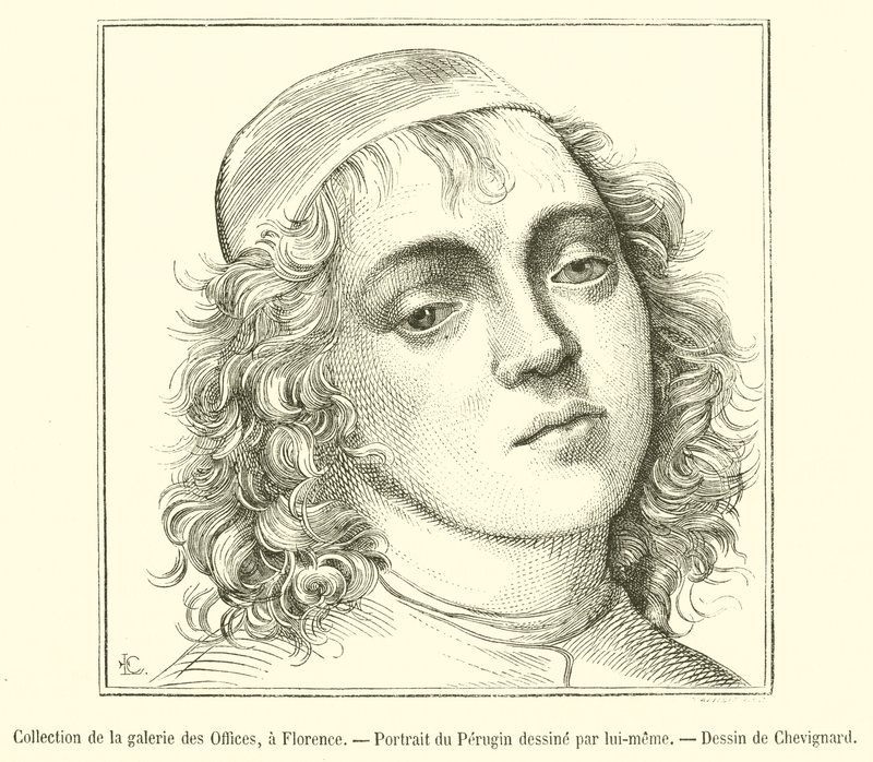 Coleção da Galeria Uffizi, Florença, Retrato de Perugino (gravura) de French School