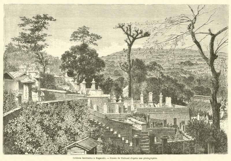 Collines funeraires a Nagasaki (gravura) de French School