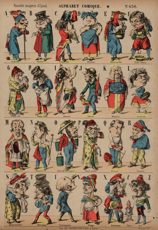 Alfabeto cómico (gravação a cores) de French School