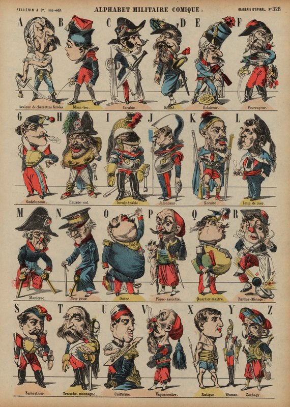 Alfabeto militar cómico (gravação a cores) de French School