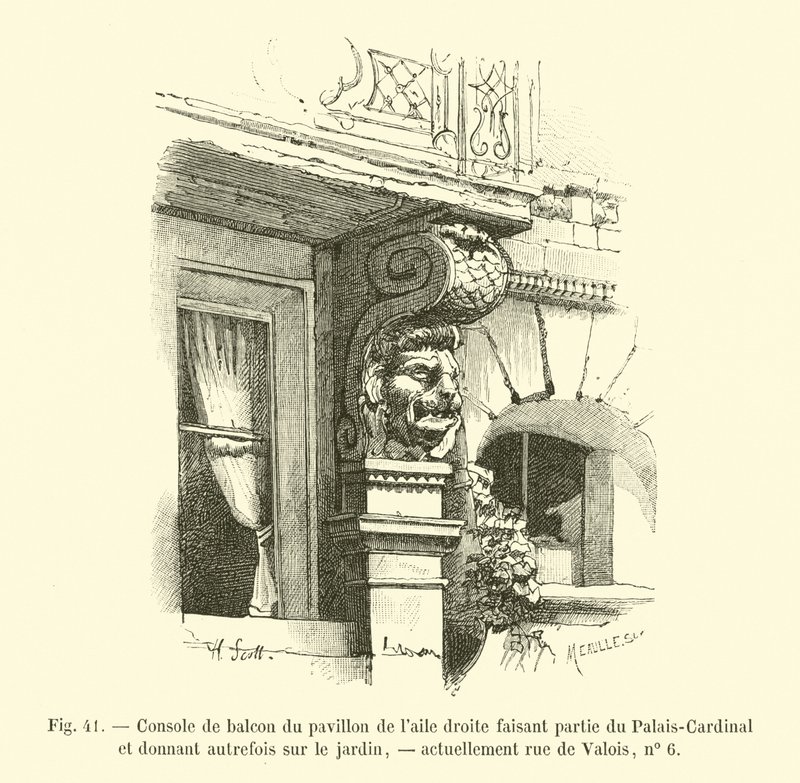 Balcão console do pavilhão da ala direita parte do Cardeal Palace e com vista para o jardim, agora rue de Valois, no 6 de French School