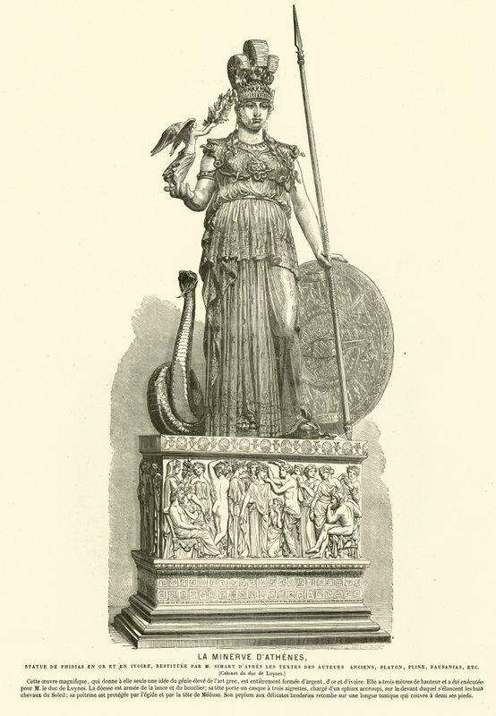 Cópia da Athena Parthenos, estátua monumental do escultor grego antigo Phidias (gravura) de French School