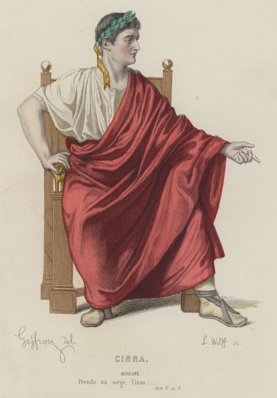 Corneille, Cinna, Acto V, Sc I (gravura a cores) de French School