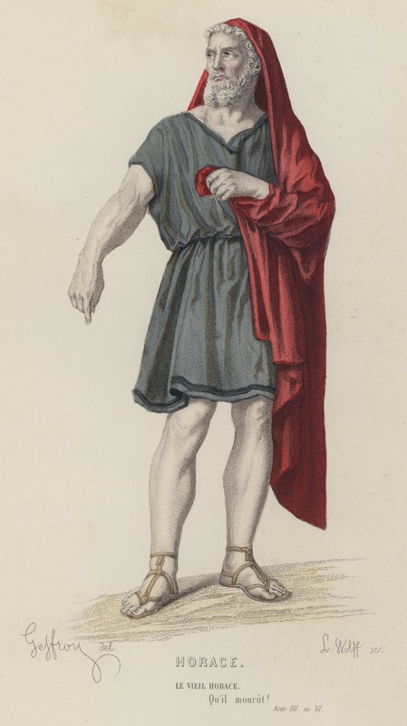 Corneille, Horace, Acto III, Sc VI (gravura a cores) de French School