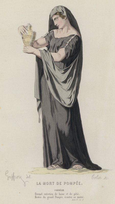 Corneille, La Mort De Pompee, Acto V, Sc I (gravura a cores) de French School