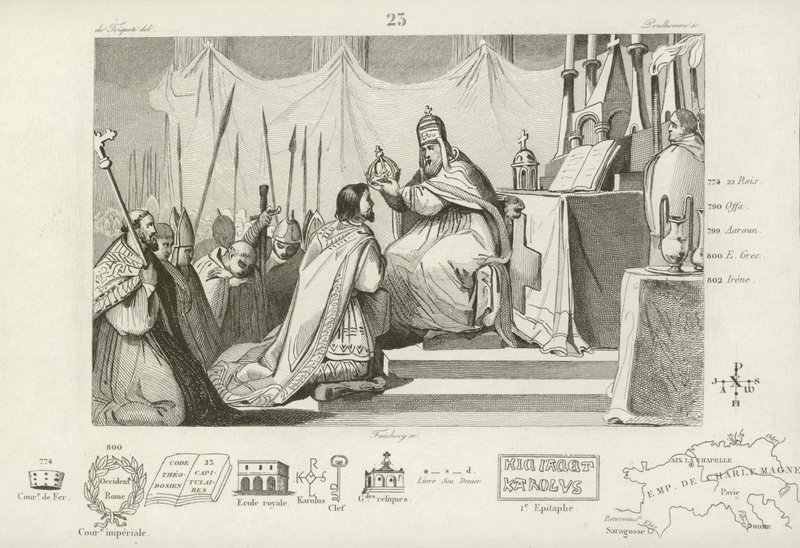 Coroação de Carlos Magno como Imperador do Sacro Império Romano, Roma, 800 de French School