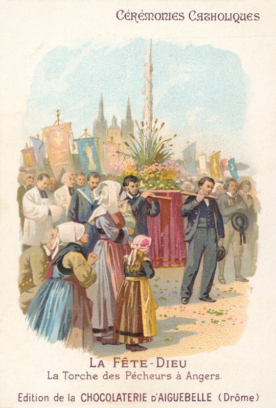 Corpus Christi procissão dos pescadores de Angers, França (chromolitho) de French School