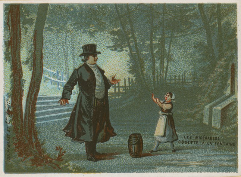 Cosette na fonte; cena de Les Miserables por Victor Hugo de French School