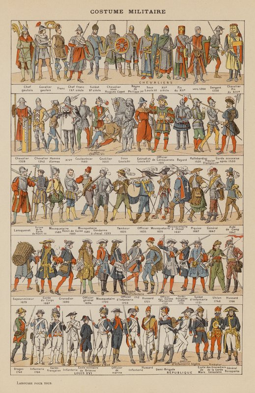 Traje militar (litografia a cores) de French School