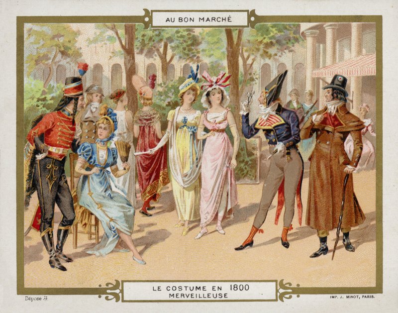 Traje em 1800 - merveilleuse (chromolitho) de French School