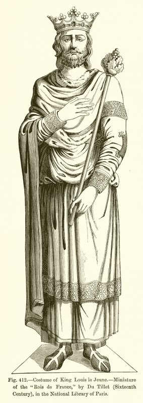 Traje do Rei Louis le Jeune, - Miniatura dos Rois de France, de Du Tillet, Século XVI, na Biblioteca Nacional de Paris de French School