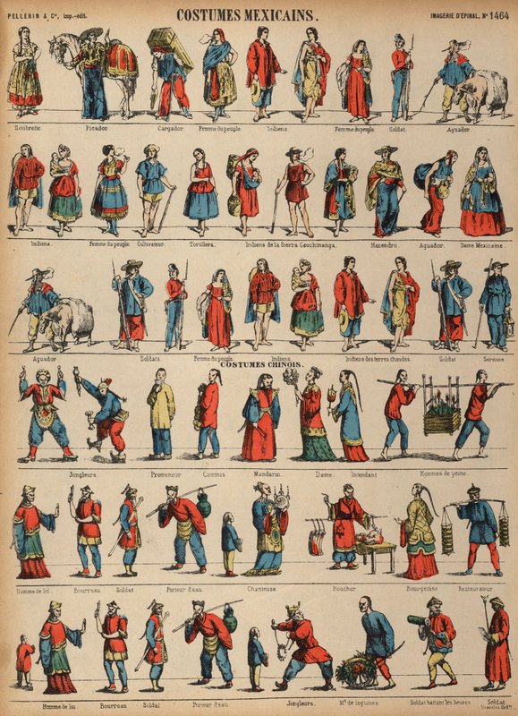 Fantasias do México e da China (gravura colorida) de French School