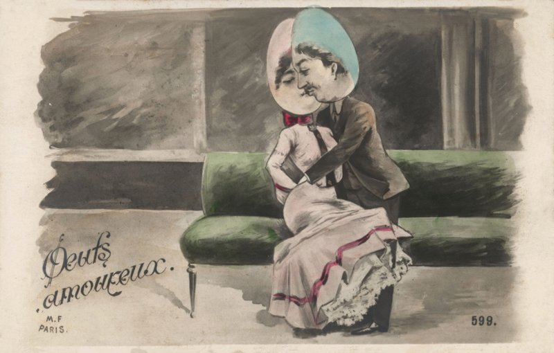 Casal com cabeças de ovo (cor litho) de French School