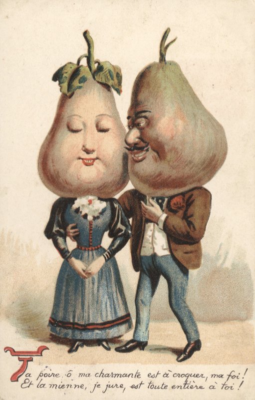 Casal com cabeça de pêra (cor litho) de French School