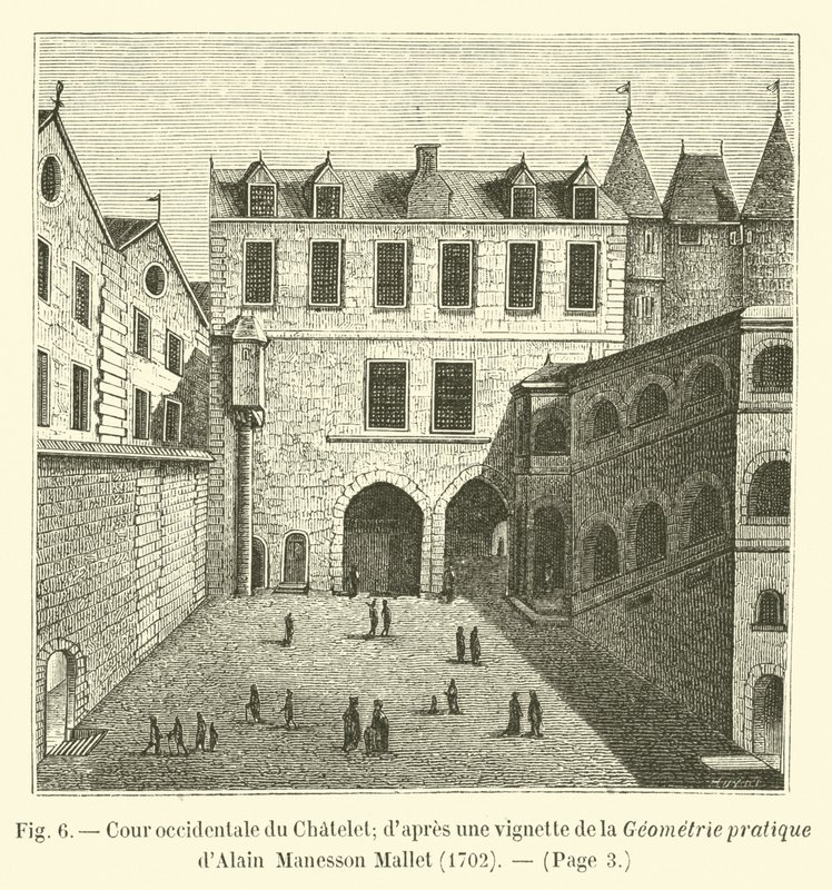 Corte ocidental de Chatelet; dapres uma vinheta da geometria prática de Alain Manesson Mallet, 1702 de French School