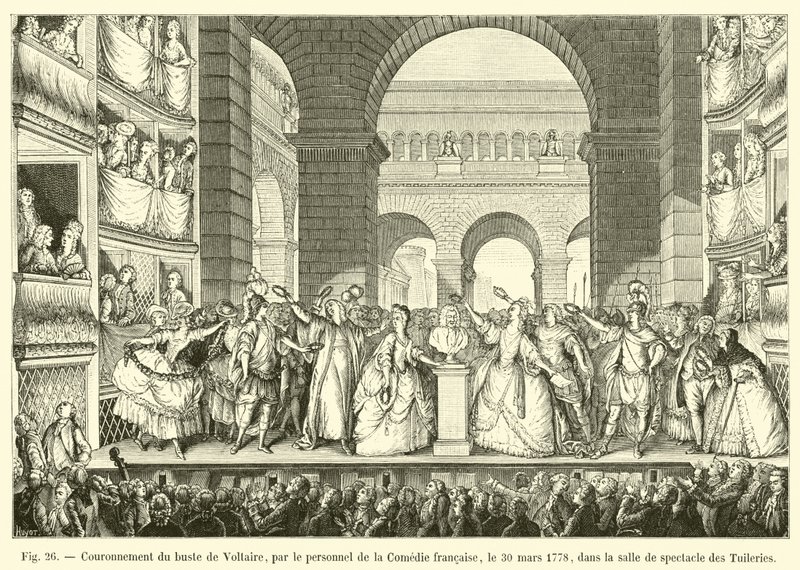 Coroação do busto de Voltaire, pela equipe da Comédia francesa, 30 de março de 1778, no salão das Tulherias de French School