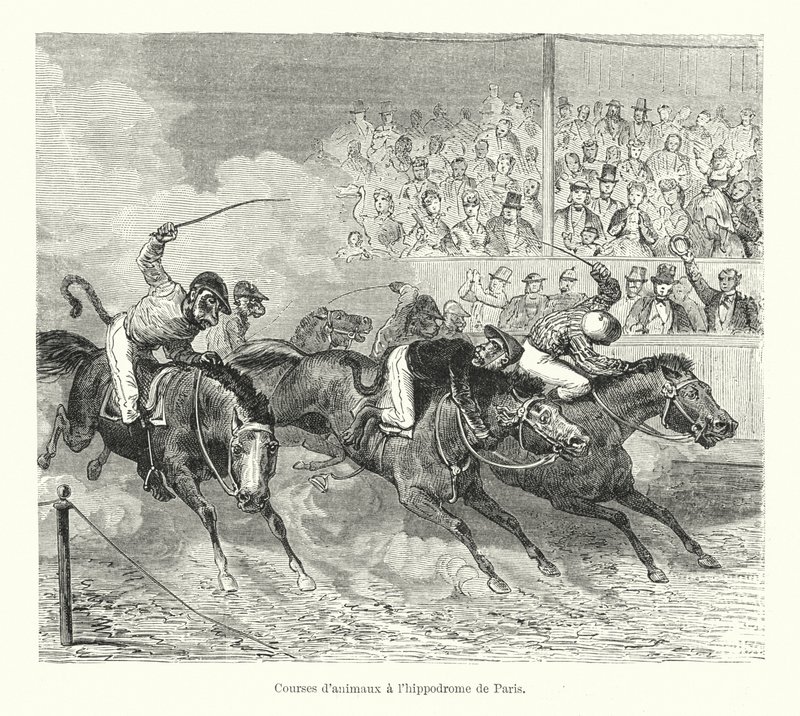 Corridas de animais no hipódromo de Paris (gravura) de French School