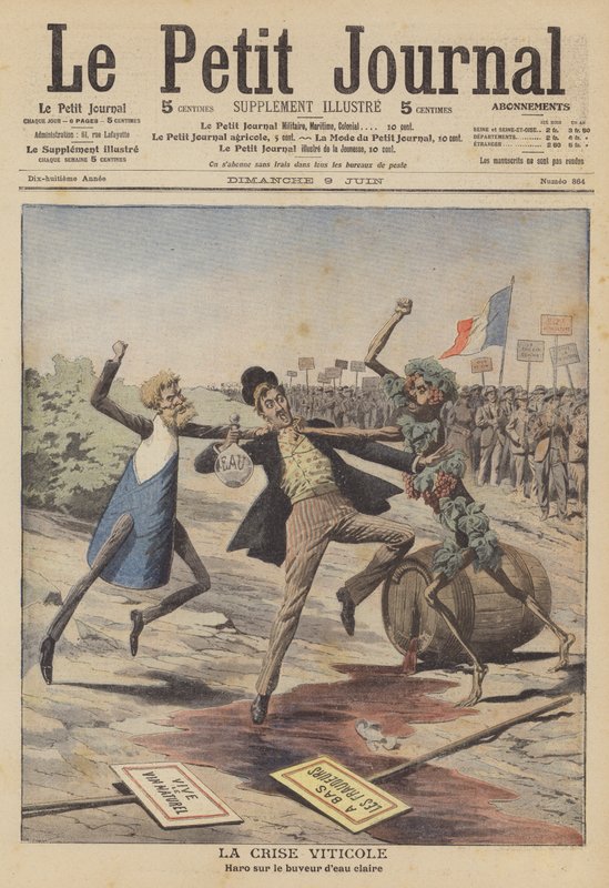 Crise na indústria do vinho (cor litho) de French School