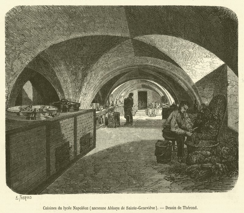Cozinhas da Lycee Napoleon, antiga Abadia de Sainte-Genevieve (gravura) de French School