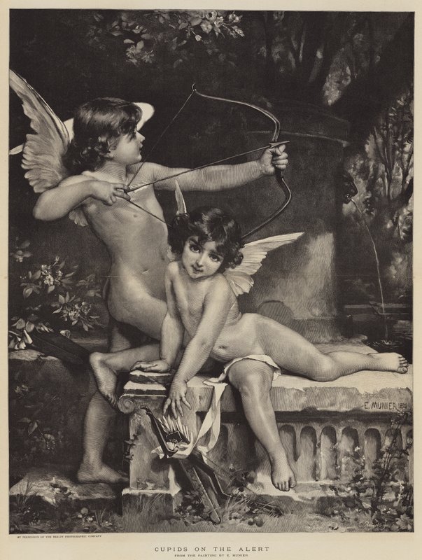 Cupidos no alerta (gravura) de French School