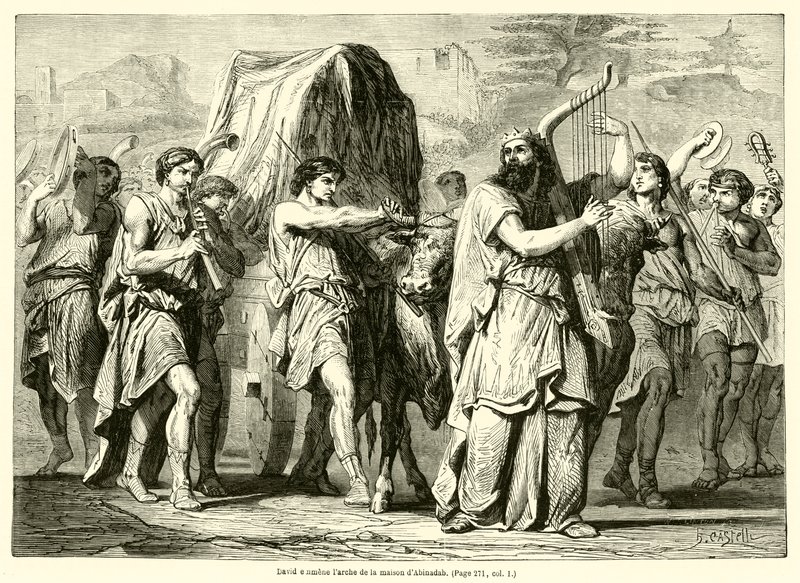 David leva a arca da casa de Abinadab (gravura) de French School