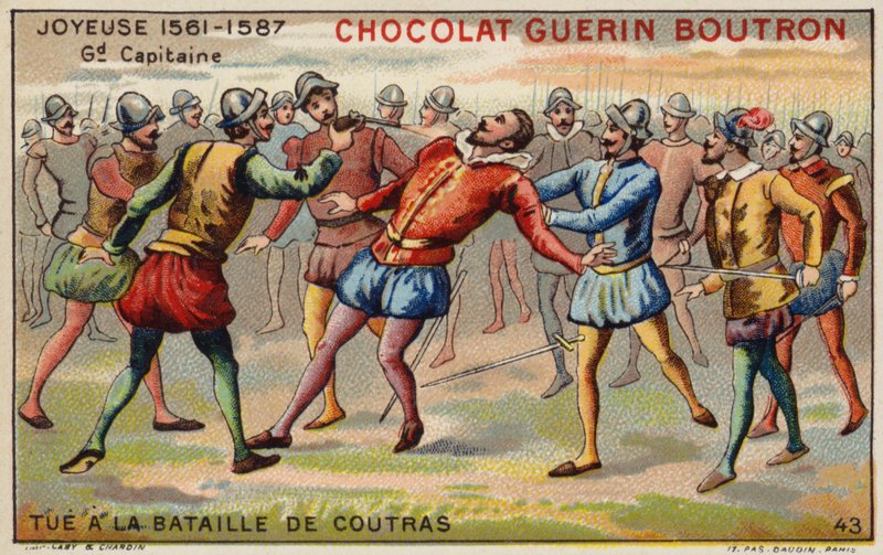 Morte de Ana, Duque de Joyeuse, na Batalha de Coutras (chromolitho) de French School