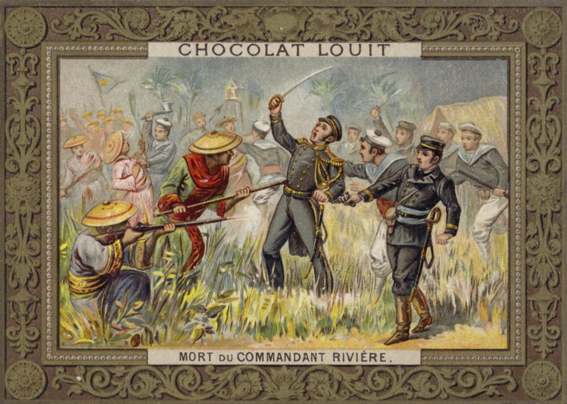 Morte de Henri Riviere, oficial naval francês, Tonkin, 1883 de French School