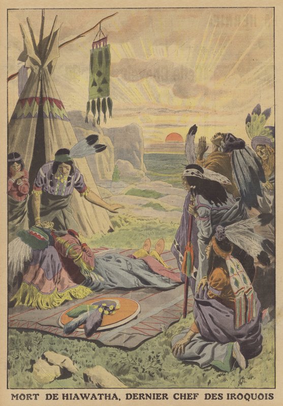 Morte de Hiawatha, último chefe dos Iroquois (cor litho) de French School