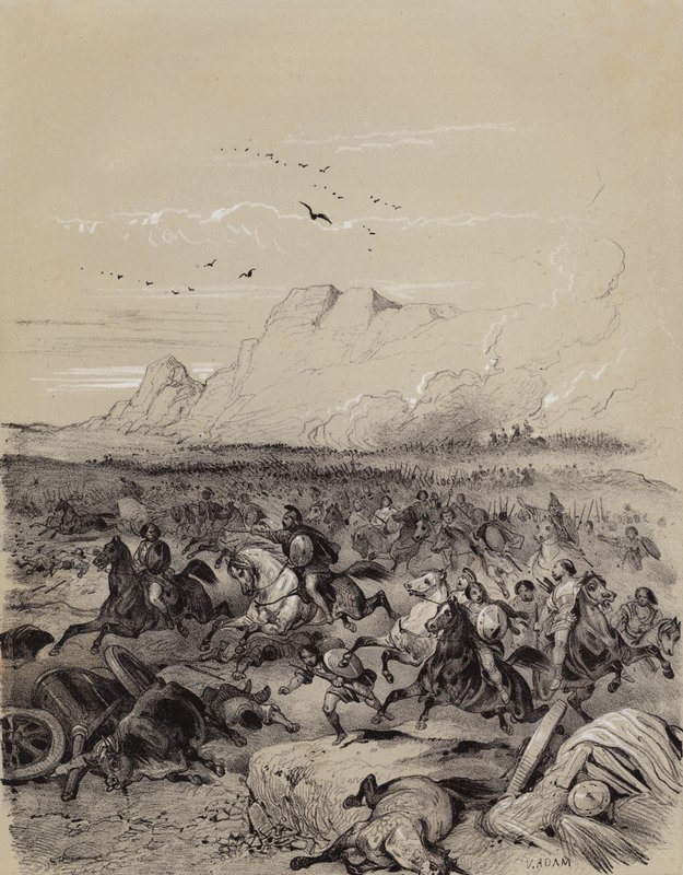 Derrota do invasor Cimbri pelo general romano Gaius Marius na Batalha de Vercellae, Itália de French School