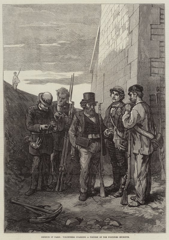 Defesa de Paris, Voluntários que guardam um Postern of the Fortified Enceinte (gravura) de French School