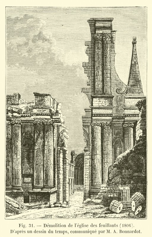 Demolição da igreja de Feuillants, 1806, Dapres um desenho da época, comunicado por MA Bonnardot de French School