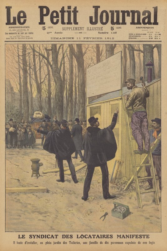 Manifestação do Sindicato dos Inquilinos em Paris (cor litho) de French School