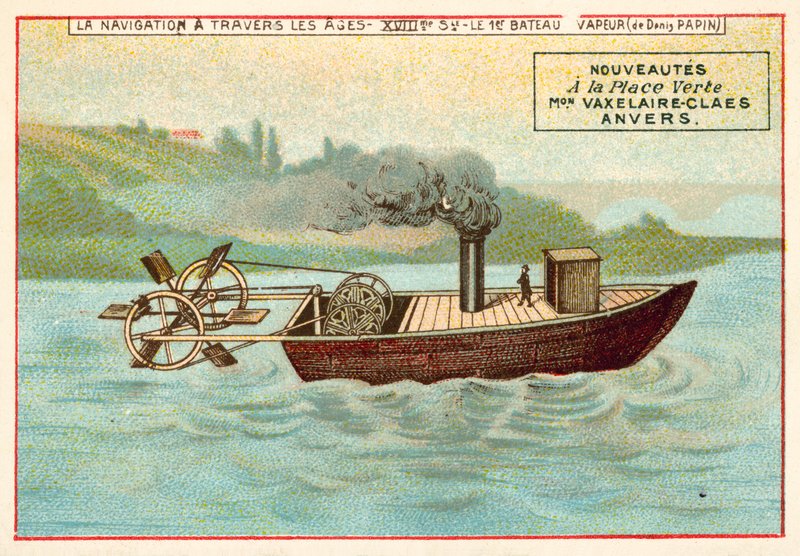 O primeiro barco a vapor de Denis Papin de French School