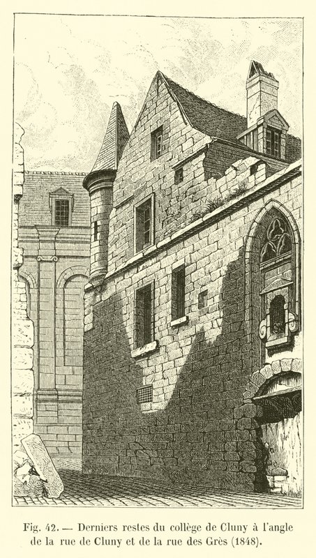 Últimos vestígios do Cluny College, na esquina da rue de Cluny com a rue des Gres, 1848 de French School