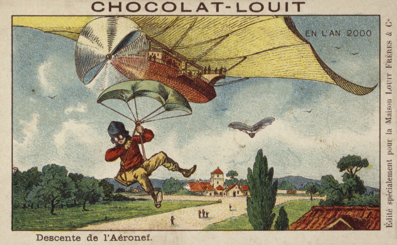 Descendo de um dirigível por pára-quedas no ano 2000 de French School