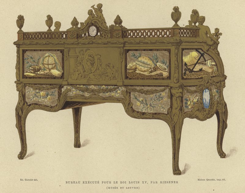 Mesa feita para o rei Luís XV da França por Jean Henri Riesener, do século XVIII de French School