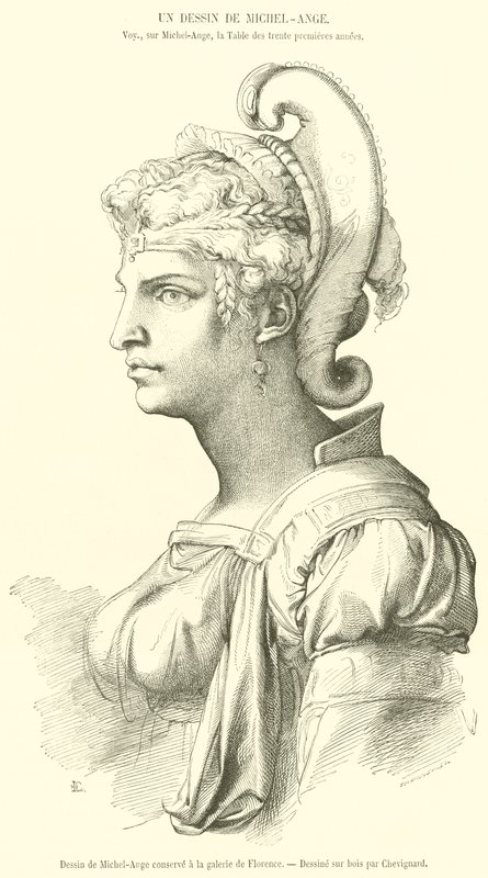 Desenho de Michelangelo guardado na galeria de Florença (gravura) de French School