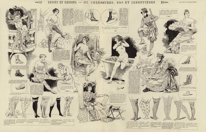 Topo e fundo, Sapatos, meias e ligas (gravura) de French School