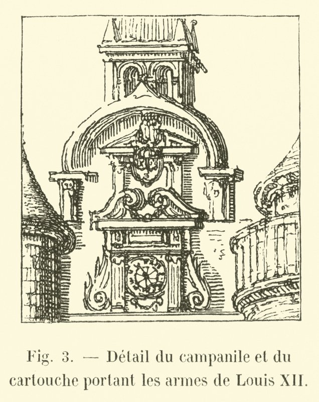 Detalhe do campanário e do cartucho com as armas de Luís XII de French School