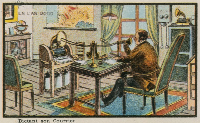 Ditando uma carta em uma máquina telegráfica de French School