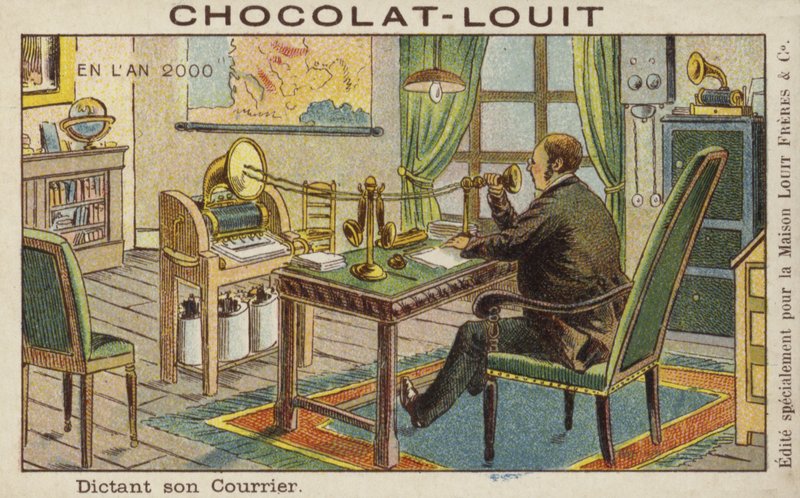 Ditando uma carta em uma máquina telegráfica de French School