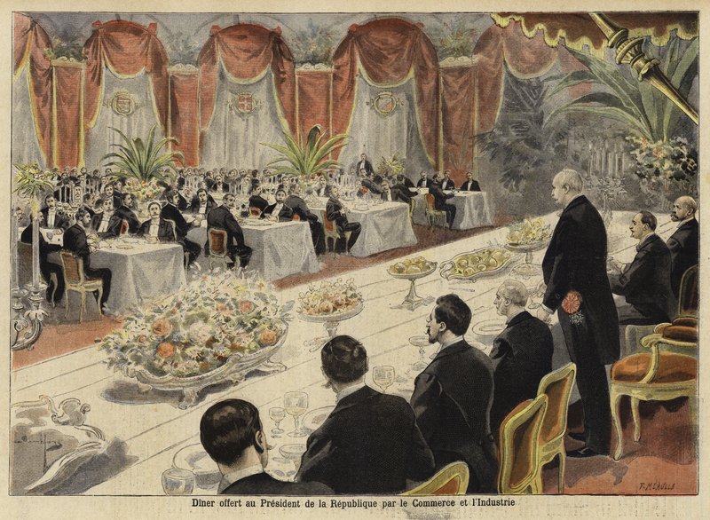 Jantar para os líderes do comércio e da indústria francesa na Bolsa de Paris, 1897 de French School